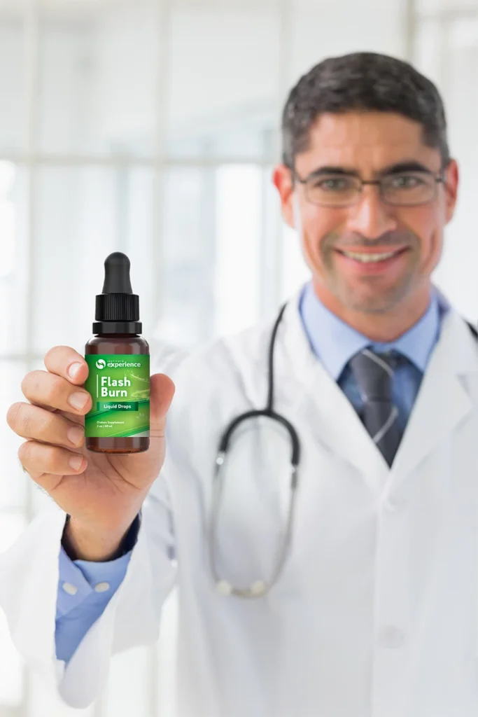 Wellness expert holding FlashBurn bottle