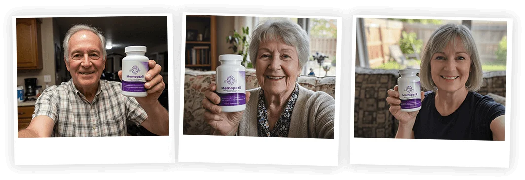 Older adults holding Memopezil bottle