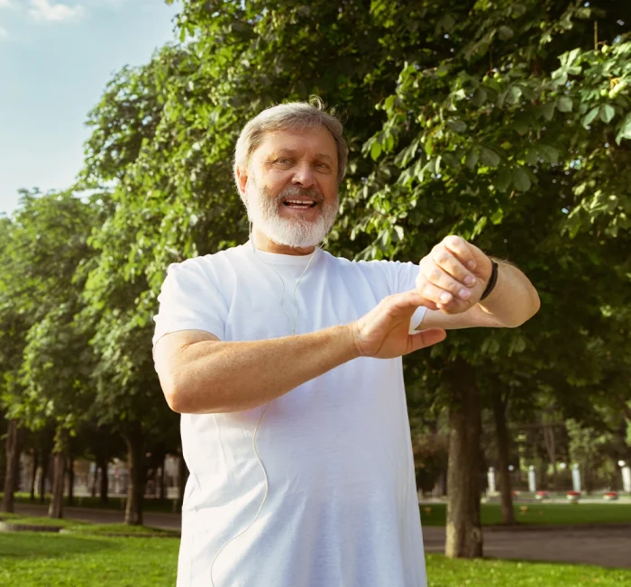 Mature man exercising outdoors
