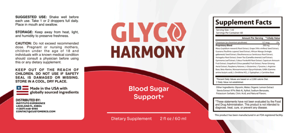 GlycoHarmony product label and supplement facts information
