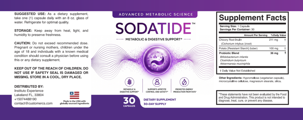 Sodatide product label and supplement facts