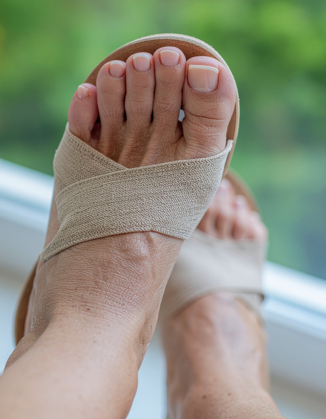 Polished French pedicure and healthy-looking nails
