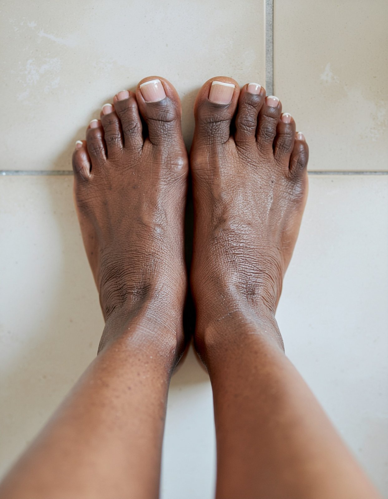 French pedicure showing neat, polished toenails